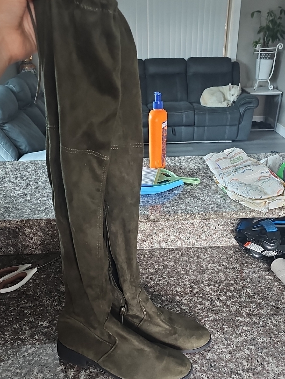 Olive Green Over-the-Knee Suede Boots with Side Zip